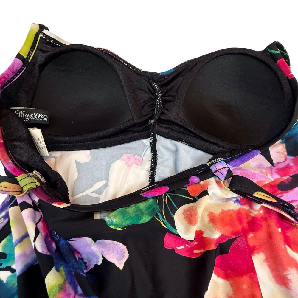 Maxine of Hollywood Black Tropical Floral Tankini Ruffled front and Hem - Picture 11 of 16